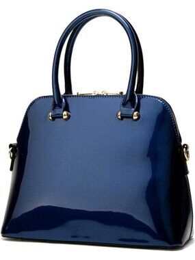 S-Size Blue Women's Patent Leather Satchel Tote Shoulder Handbag Top Handle